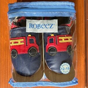 Robeez Navy Baby Shoes with Red Fire Truck Appliquรฉs